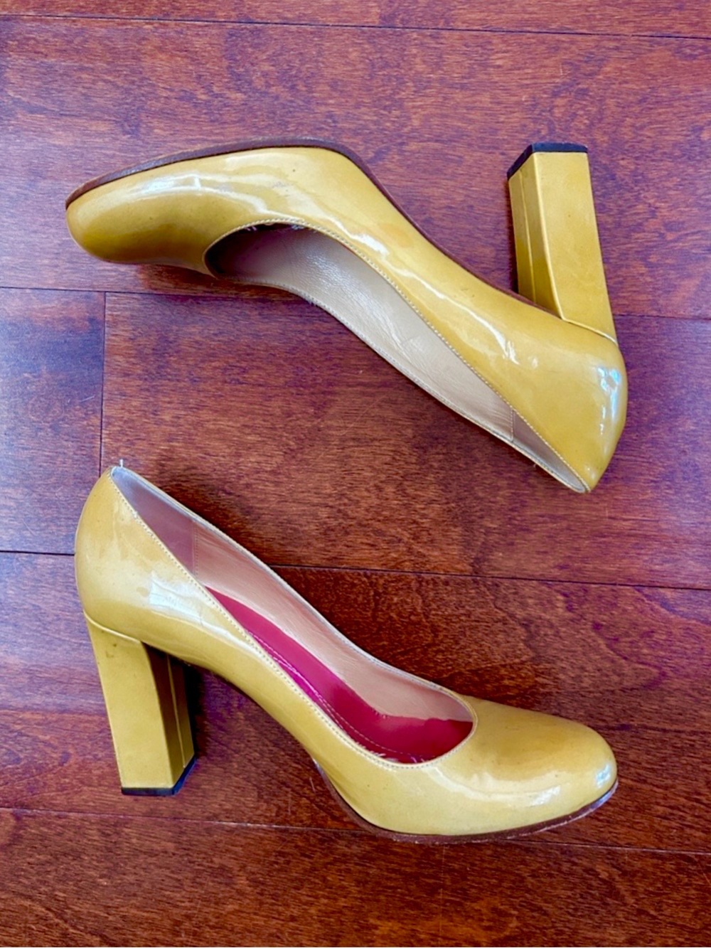 Kate Spade Patent Leather Mustard Yellow Heels, Great for Fall Outfits, Size 6.5